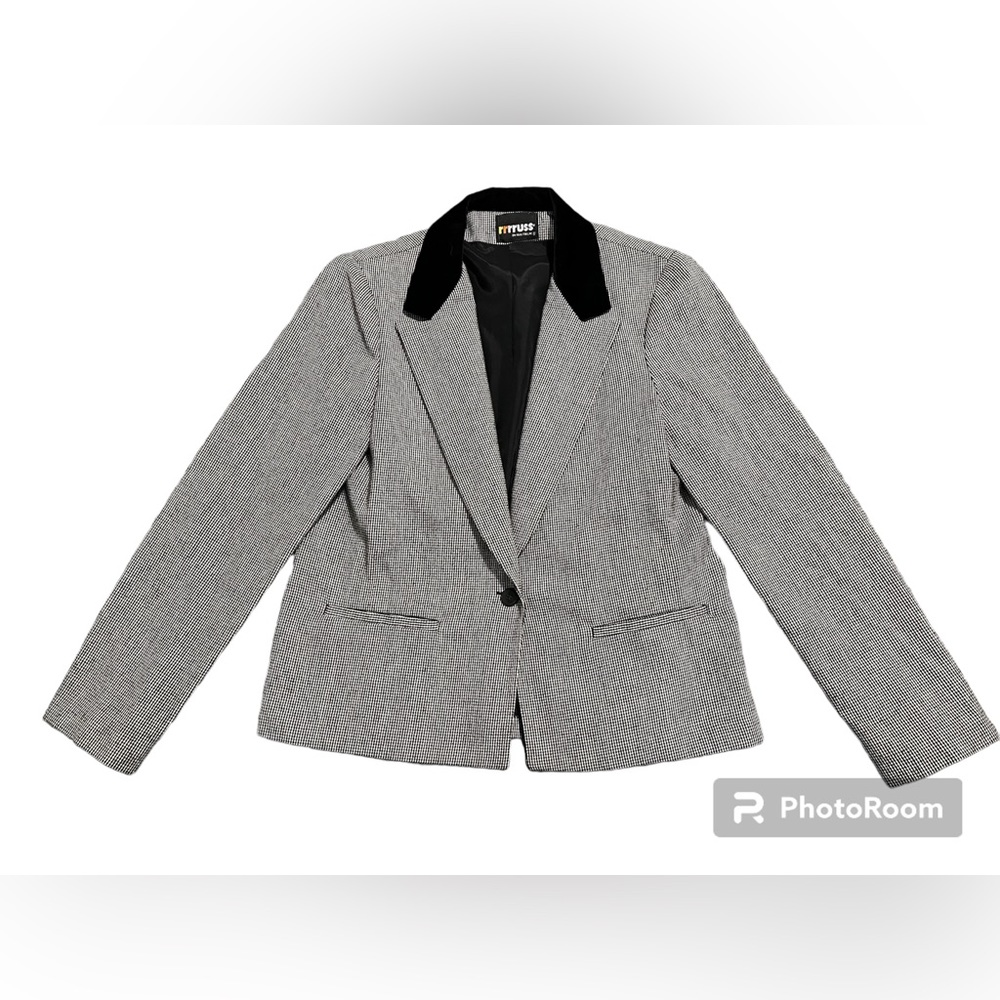 Vintage Black and Gray Russ Blazer with Velvet Collar Size S